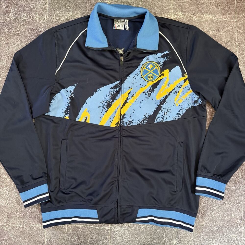 Men's Vintage Y2K Zipway Denver Nuggets Navy Blue Full Zip Up Light Jacket Sz XL